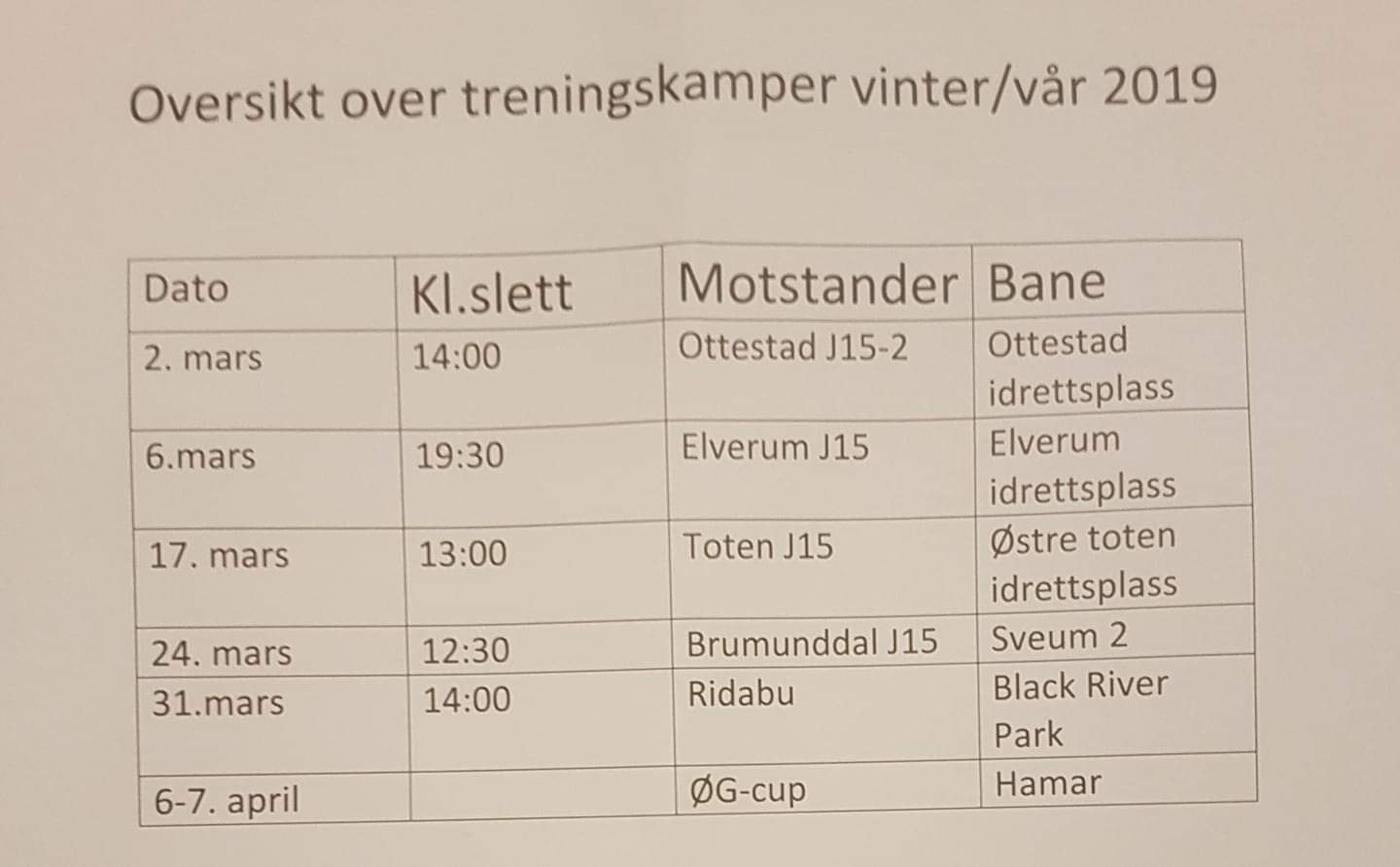 Treningskamper før sesongstart.